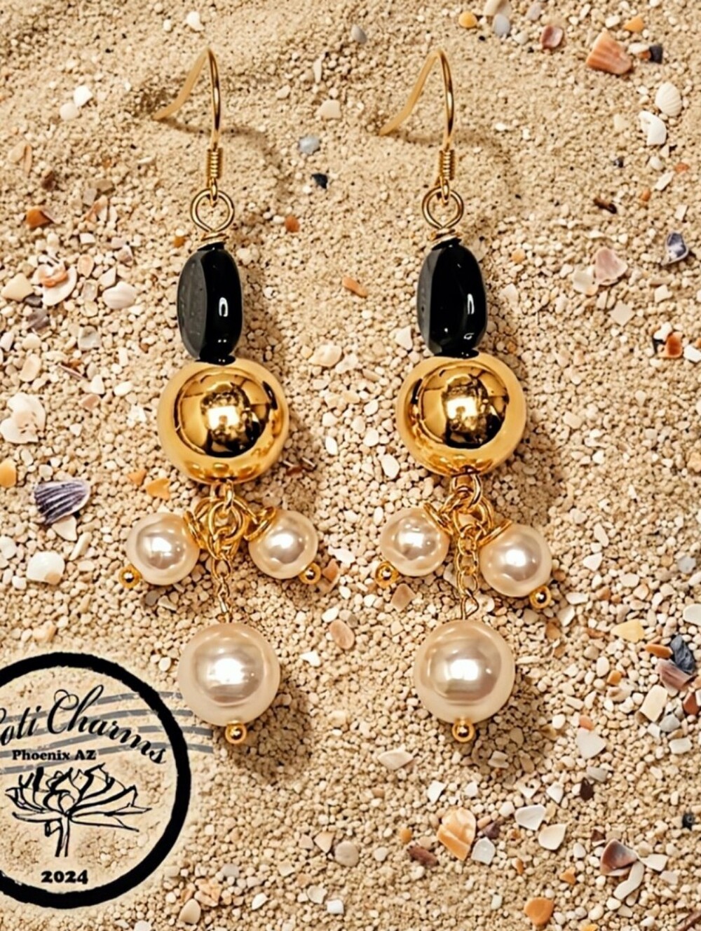 Natural Black Onyx & Dangling Pearls In Classic Expensive Looking Earrings